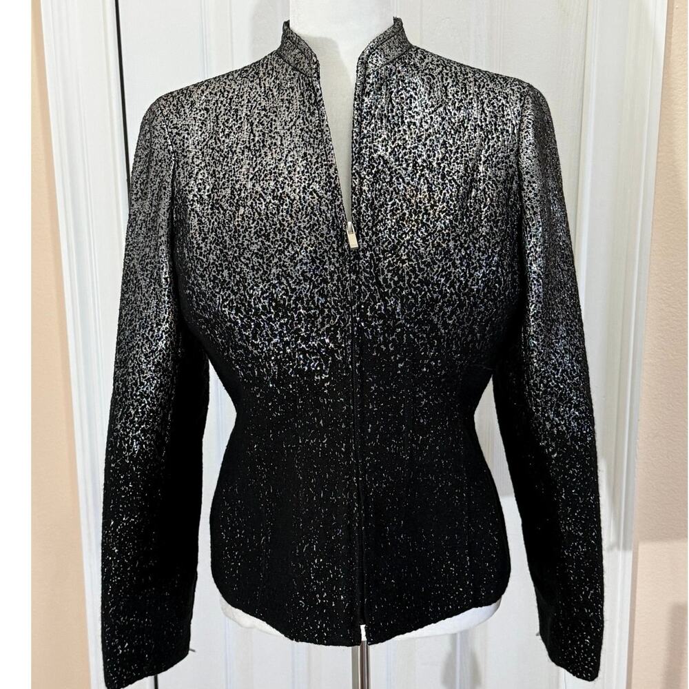 NWT Jones New York Signature 12P Black Silver Metallic Ombre Zip Jacket